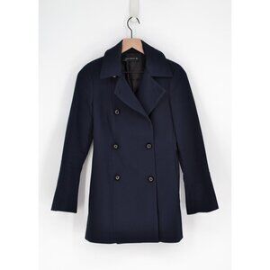 ZARA Double Breasted Wool Blend Short Coat Lined Peacoat Navy Blue Women's S